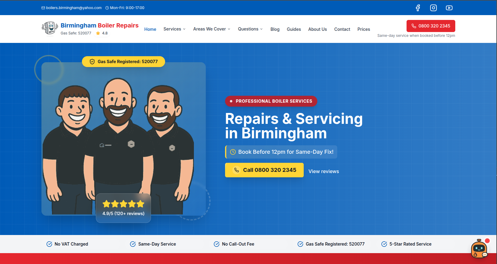 Birmingham Boiler Repairs website screenshot