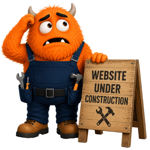 GetMyTradeOnline monster holding a website under construction sign